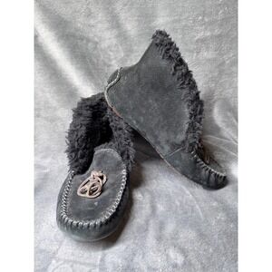 UGG Slippers Womens Size 7 Gray Suede Shearling Moccasin Ankle Lined House